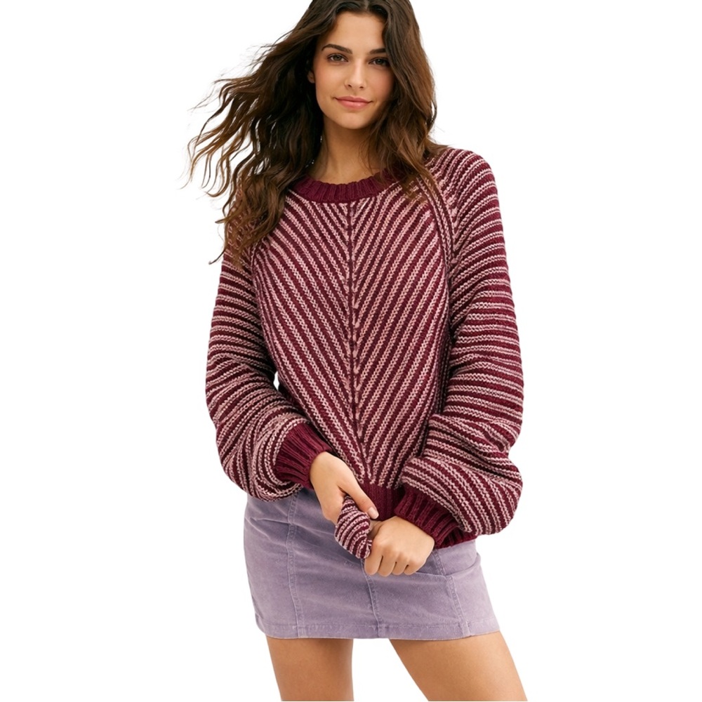 KIKIT Burgundy & Blush Chevron Knit Sweater Size M Cotton‎ Blend